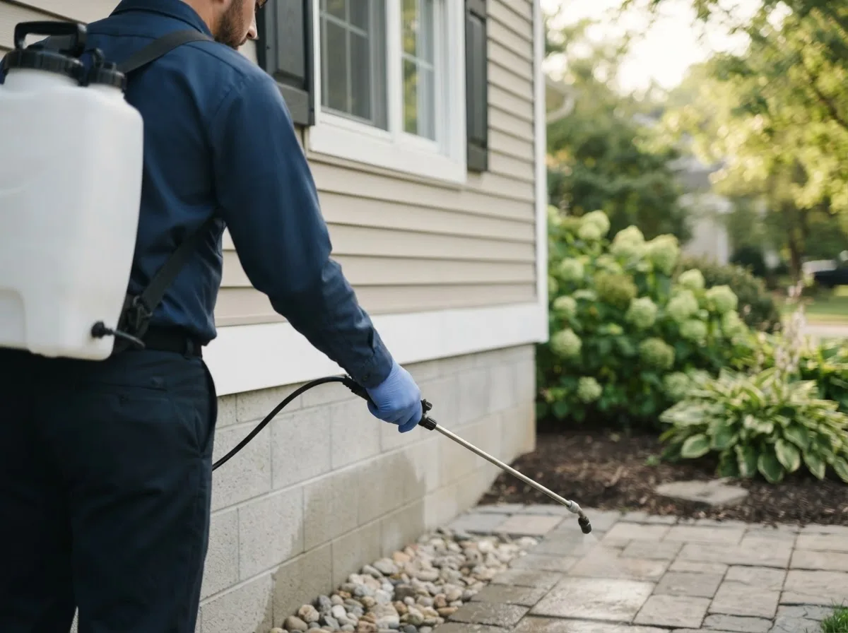 Pest control technician inspecting a home in Grandfield, OK